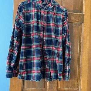 Lands' End Red and Blue Casual Button Down Shirt